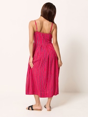 PixieGirl Petite Pink Striped Pleated Midi Dress - Image 3 of 5