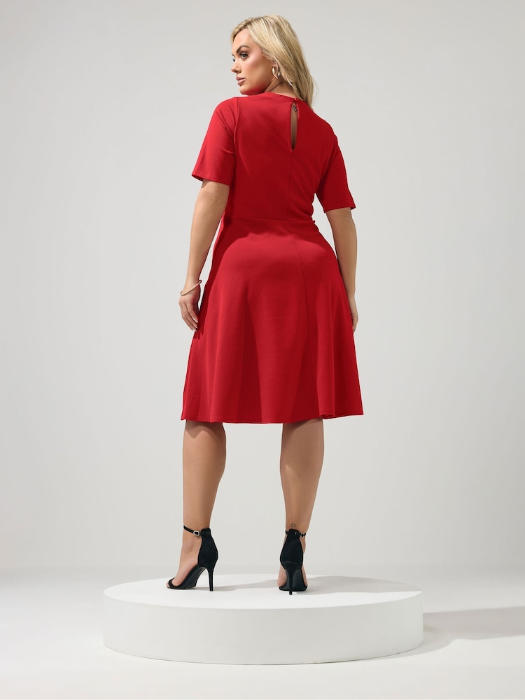 plus size red skater dress Final Sale Plus Size Long Sleeve Faux Wrap Skater Dress in Metallic Red