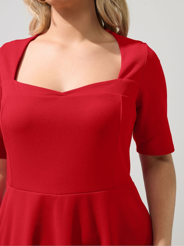 formal red skater dress Red Square Neck Skater Dress