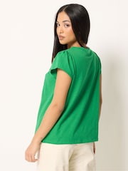 M&Co Green Petite Embroidered Frill Sleeve Top - Image 3 of 5