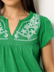 M&Co Green Petite Embroidered Frill Sleeve Top - Image 4 of 5