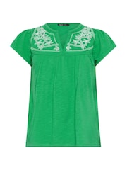 M&Co Green Petite Embroidered Frill Sleeve Top - Image 5 of 5