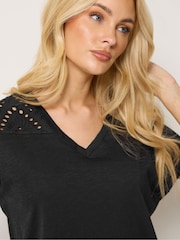 M&Co Black Woven Insert V-Neck T-Shirt - Image 4 of 5