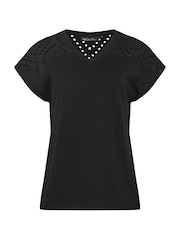 M&Co Black Woven Insert V-Neck T-Shirt - Image 5 of 5