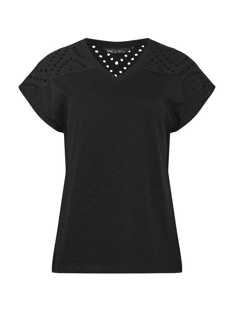 M&Co Black Woven Insert V-Neck T-Shirt - Image 5 of 5 M&Co Black Woven Insert V-Neck T-Shirt - Image 5 of 5