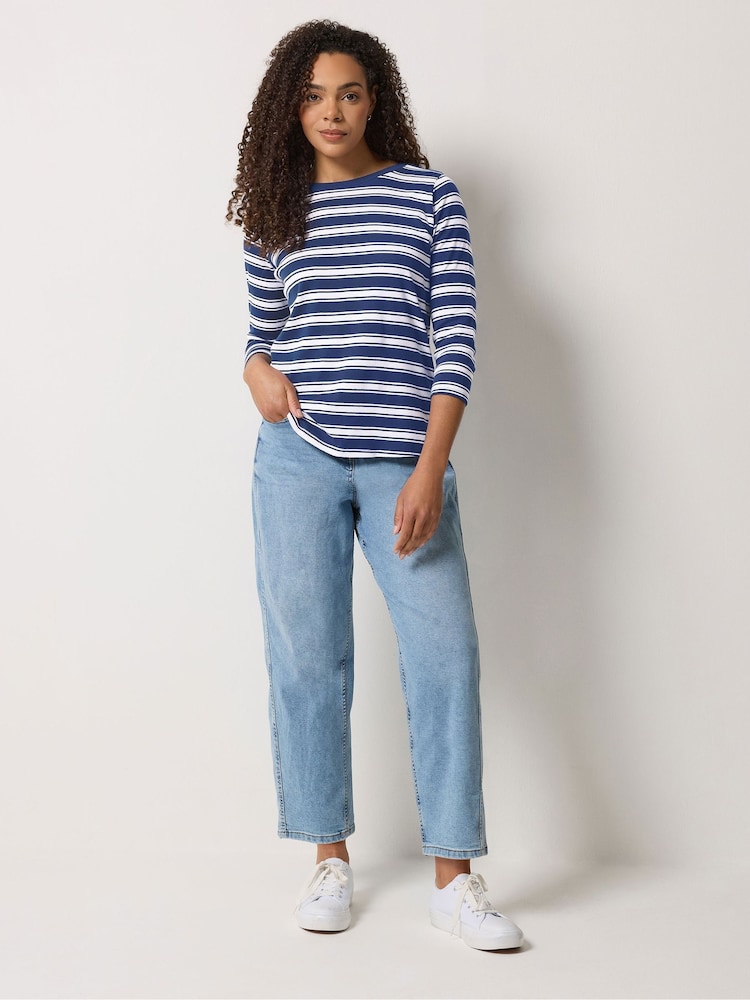 M&Co Blue Stripe Cotton Top - Image 2 of 5 M&Co Blue Stripe Cotton Top - Image 2 of 5