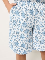 Yours Curve Blue Ditsy Print Pull On Jersey Shorts - Image 4 of 5