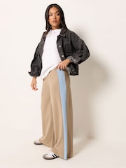 PixieGirl Natural Stripe Wide Leg Scuba Trousers - Image 1 of 5