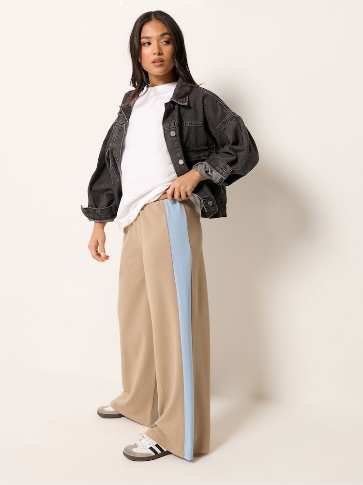 PixieGirl Natural Stripe Wide Leg Scuba Trousers - Image 1 of 5