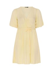 Yours Curve Yellow Puff Ball Wrap Dress - Image 2 of 2