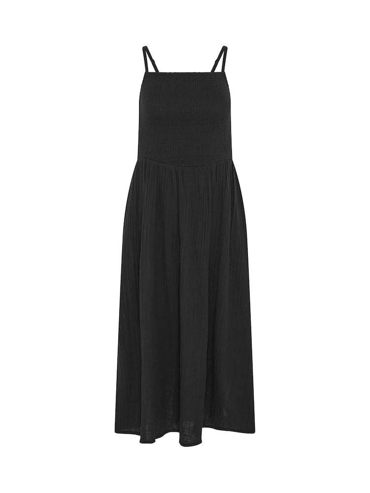 PixieGirl Black Shirred Cheesecloth Midi Dress - Image 5 of 5 PixieGirl Black Shirred Cheesecloth Midi Dress - Image 5 of 5