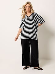 Yours Curve Blue Stripe Knitted T-Shirt - Image 2 of 5