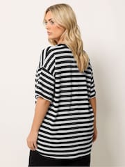 Yours Curve Blue Stripe Knitted T-Shirt - Image 3 of 5