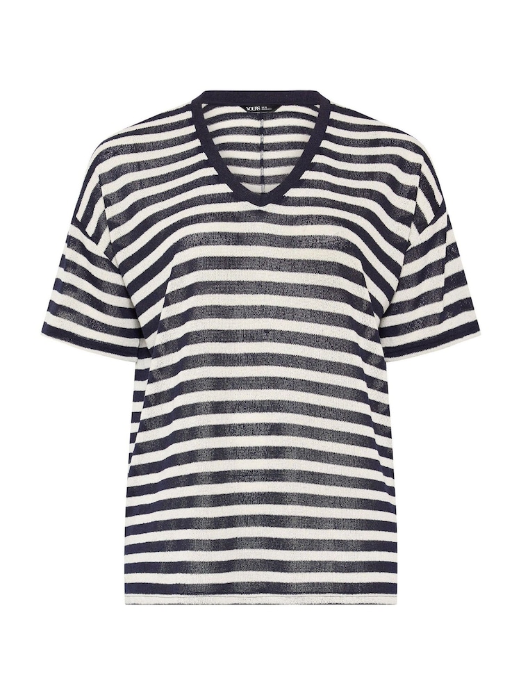 Yours Curve Blue Stripe Knitted T-Shirt - Image 5 of 5