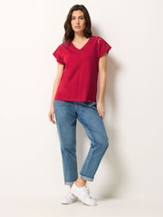 M&Co Red Woven Insert V-Neck T-Shirt - Image 2 of 5