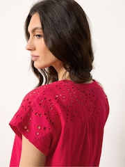 M&Co Red Woven Insert V-Neck T-Shirt - Image 4 of 5