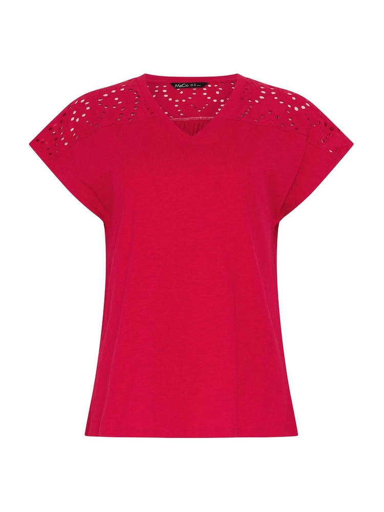 M&Co Red Woven Insert V-Neck T-Shirt - Image 5 of 5