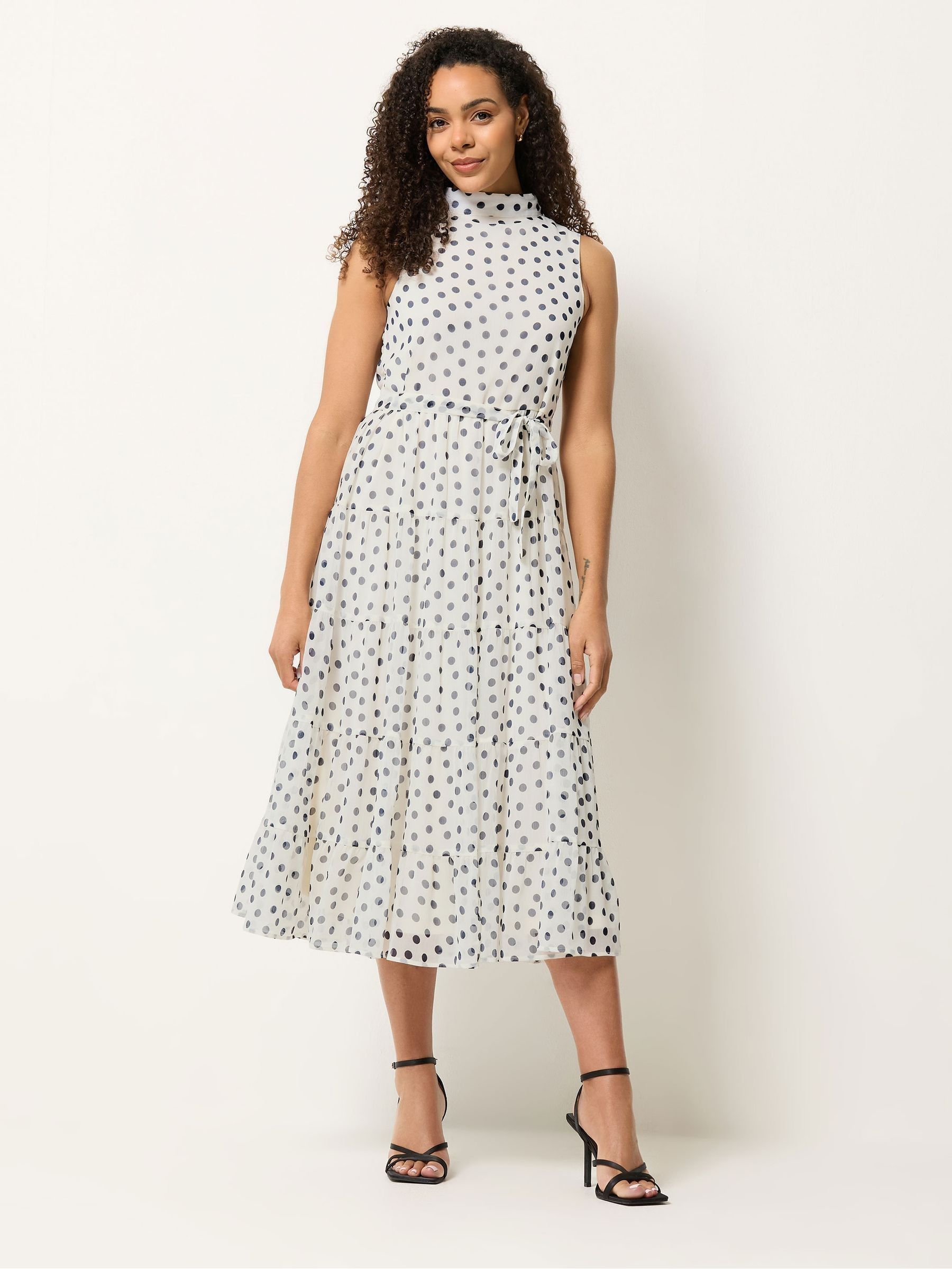 M & Co Women's White Tiered Chiffon Midi Dress