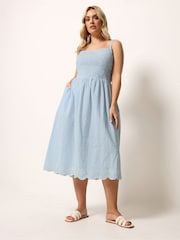 Yours Curve Blue Striped Shirred Dress - Image 2 of 5