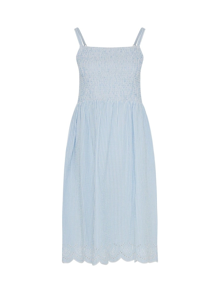 Yours Curve Blue Striped Shirred Dress - Image 5 of 5