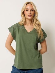 M&Co Green Woven Insert V-Neck T-Shirt - Image 1 of 5