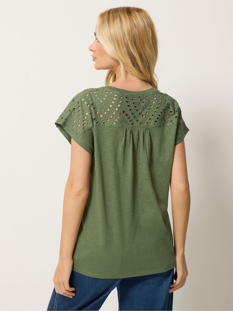 M&Co Green Woven Insert V-Neck T-Shirt - Image 2 of 5 M&Co Green Woven Insert V-Neck T-Shirt - Image 2 of 5