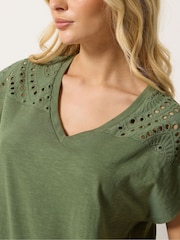 M&Co Green Woven Insert V-Neck T-Shirt - Image 4 of 5