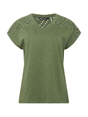 M&Co Green Woven Insert V-Neck T-Shirt - Image 5 of 5