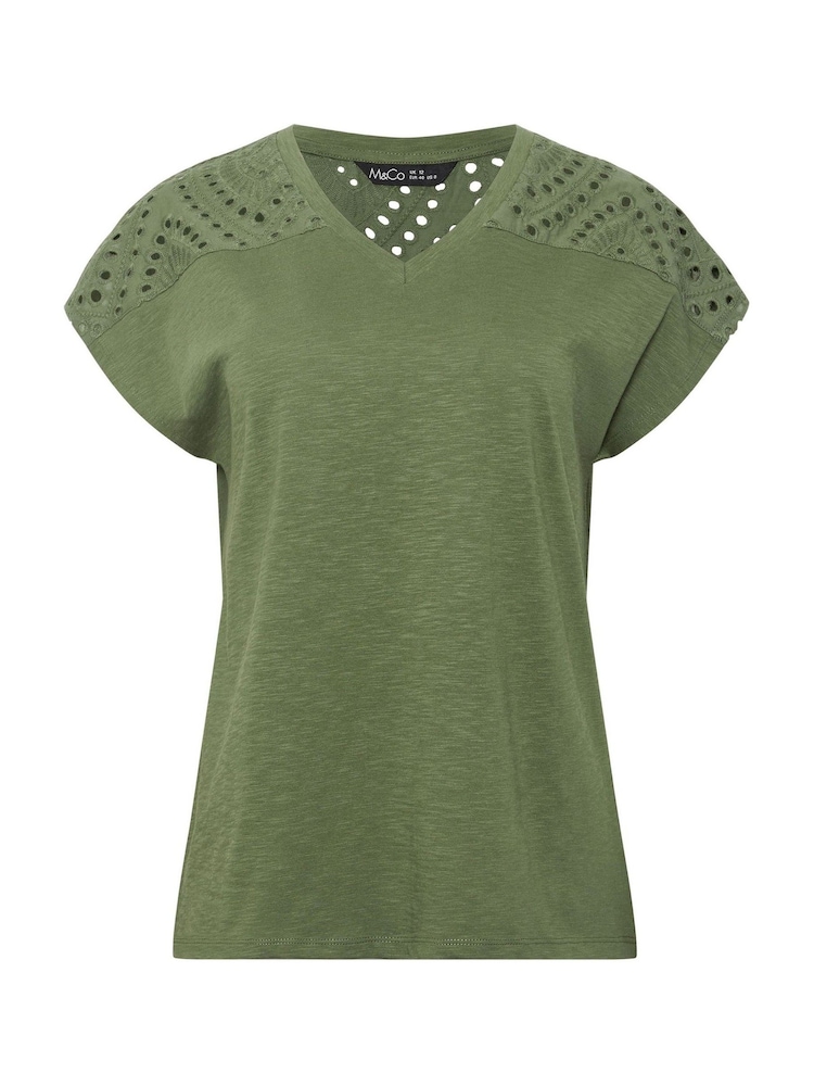 M&Co Green Woven Insert V-Neck T-Shirt - Image 5 of 5 M&Co Green Woven Insert V-Neck T-Shirt - Image 5 of 5