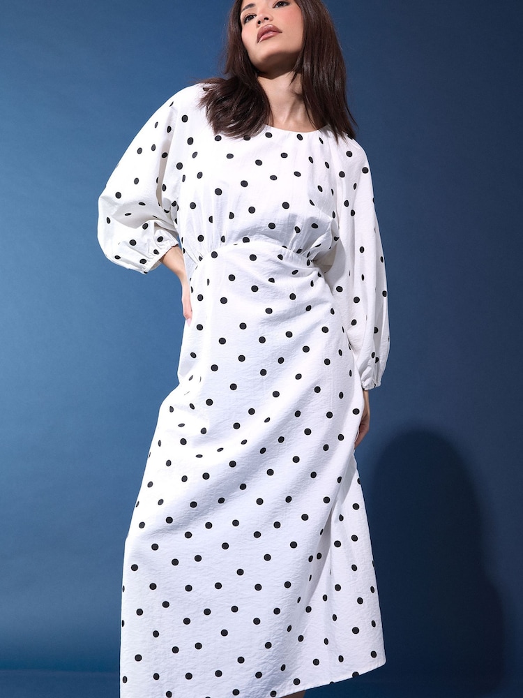 PixieGirl Petite White Spot Print Midi Dress - Image 1 of 3