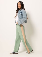 PixieGirl Green Stripe Wide Leg Scuba Trousers - Image 1 of 6