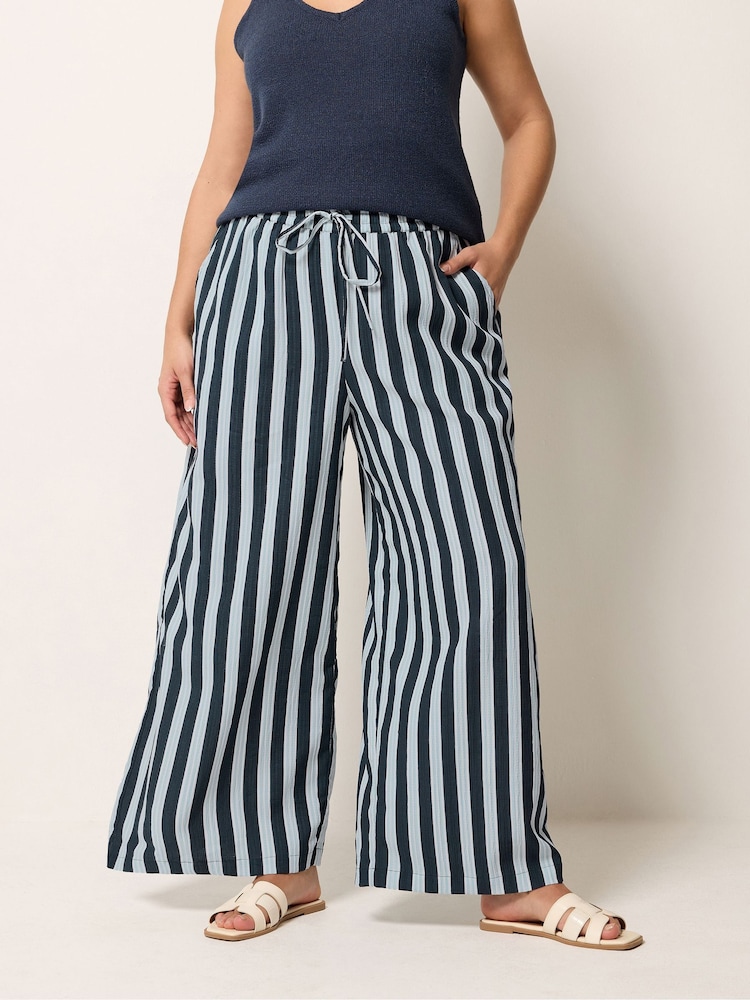 Yours Curve Blue Wide Leg Trousers - Image 1 of 5