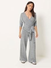 PixieGirl Petite Grey Soft Touch Wide Leg Trousers - Image 1 of 5