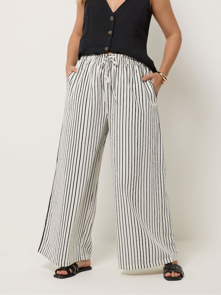 Yours Curve Striped Paper Bag Waist Wide Leg Trousers - Imagen 1 de 5