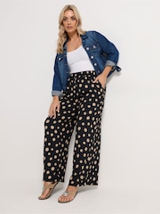 Yours Curve Black Spot Print Textured Trousers - Image 2 of 5