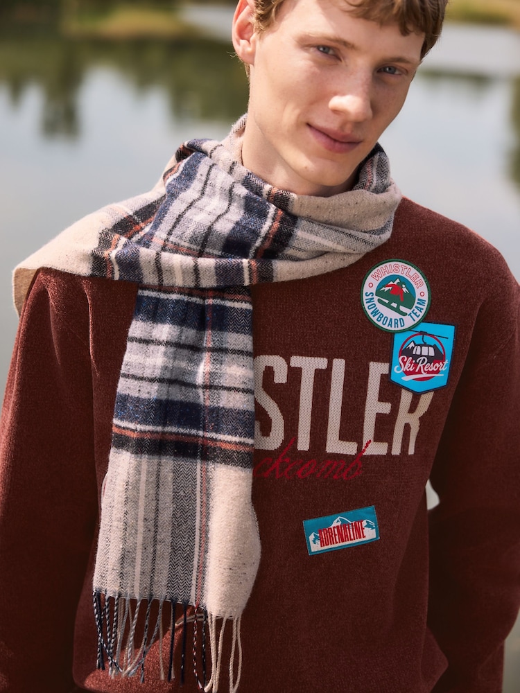 Neutral Check Made in Italy Signature Scarf - Image 1 of 5 Neutral Check Made in Italy Signature Scarf - Image 1 of 5