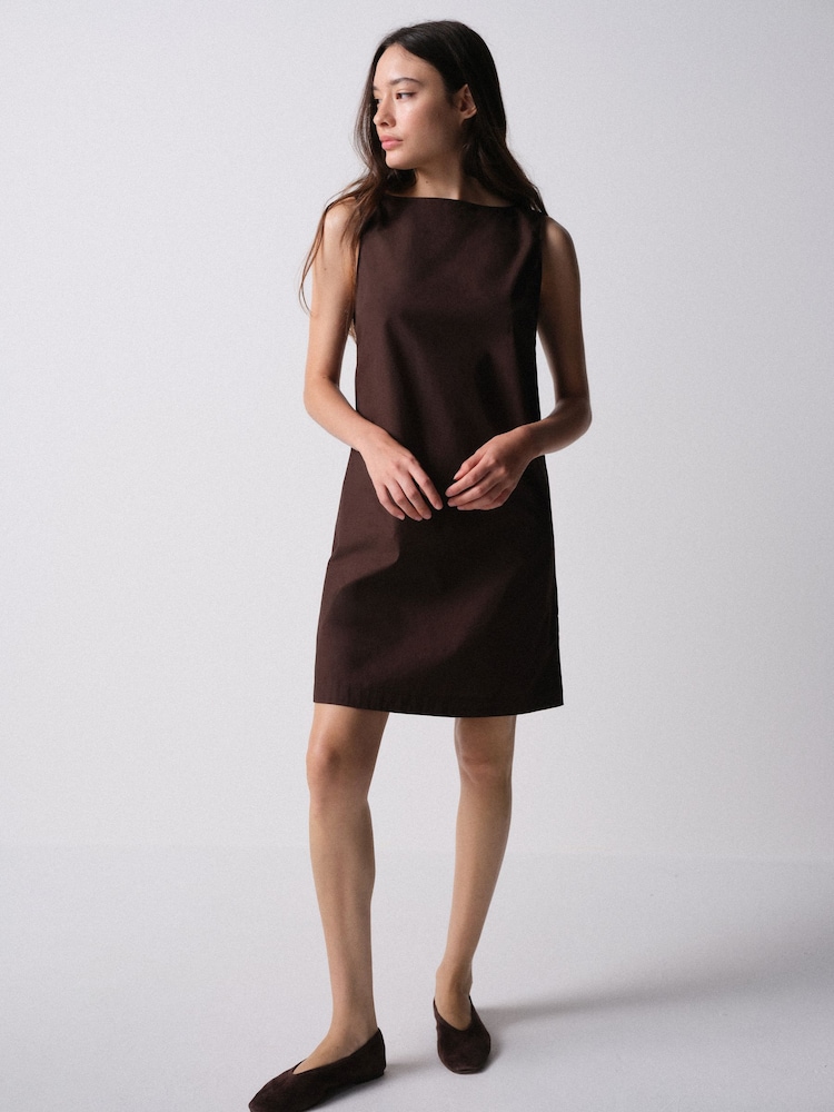 The Set 2 Pack Cotton Mini Shift Dress Chocolate Brown/White - Image 1 of 10