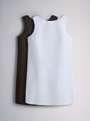 The Set 2 Pack Cotton Mini Shift Dress Chocolate Brown/White - Image 2 of 10