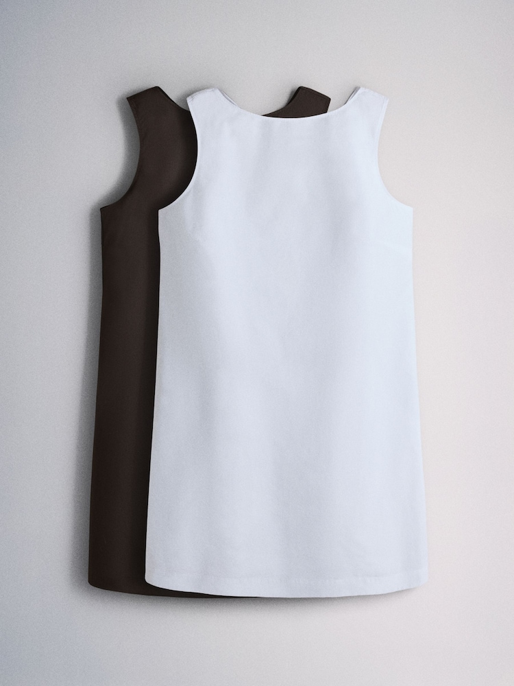 The Set 2 Pack Cotton Mini Shift Dress Chocolate Brown/White - Image 2 of 10