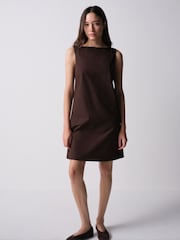 The Set 2 Pack Cotton Mini Shift Dress Chocolate Brown/White - Image 4 of 10