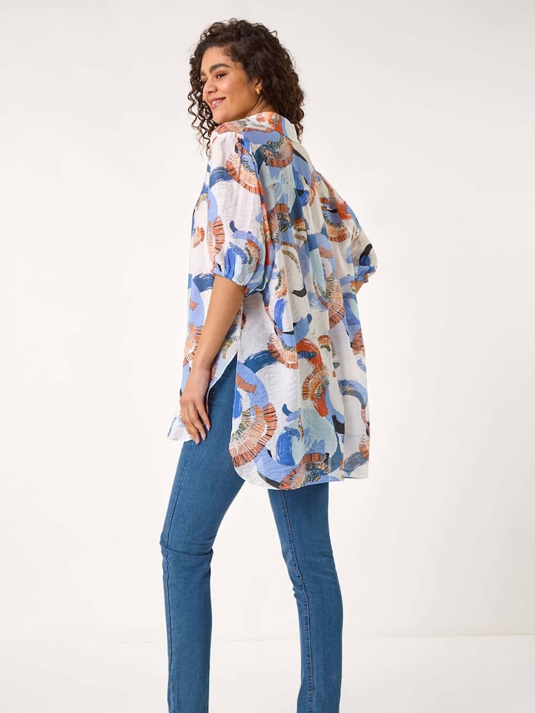 Roman Blue Abstract Print Longline Overshirt - Image 2 of 5