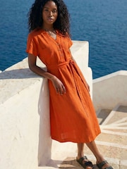 Roman Button Linen Mix Midi Dress - Image 1 of 6
