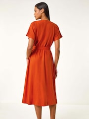 Roman Button Linen Mix Midi Dress - Image 3 of 6