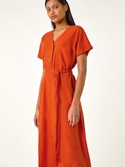 Roman Button Linen Mix Midi Dress - Image 5 of 6