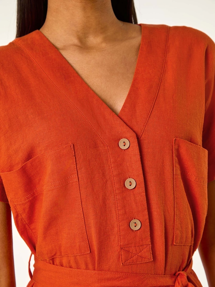 Roman Button Linen Mix Midi Dress - Image 6 of 6 Roman Button Linen Mix Midi Dress - Image 6 of 6