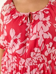 Rochie midi cu fundă la gât și imprimeu tropical Roman Curve - Imaginea 5 din 5