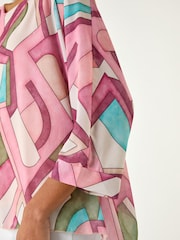Roman Pink Abstract Print Overlay Tunic Top - Image 5 of 5
