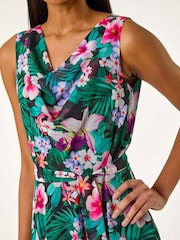 Roman Green Floral Print Chiffon Cowl Neck Dress - Image 4 of 4