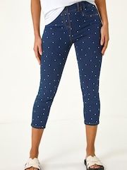 Roman Blue Embellished Cropped Stretch Leggings - Image 1 of 5