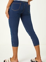 Roman Blue Embellished Cropped Stretch Leggings - Image 4 of 5